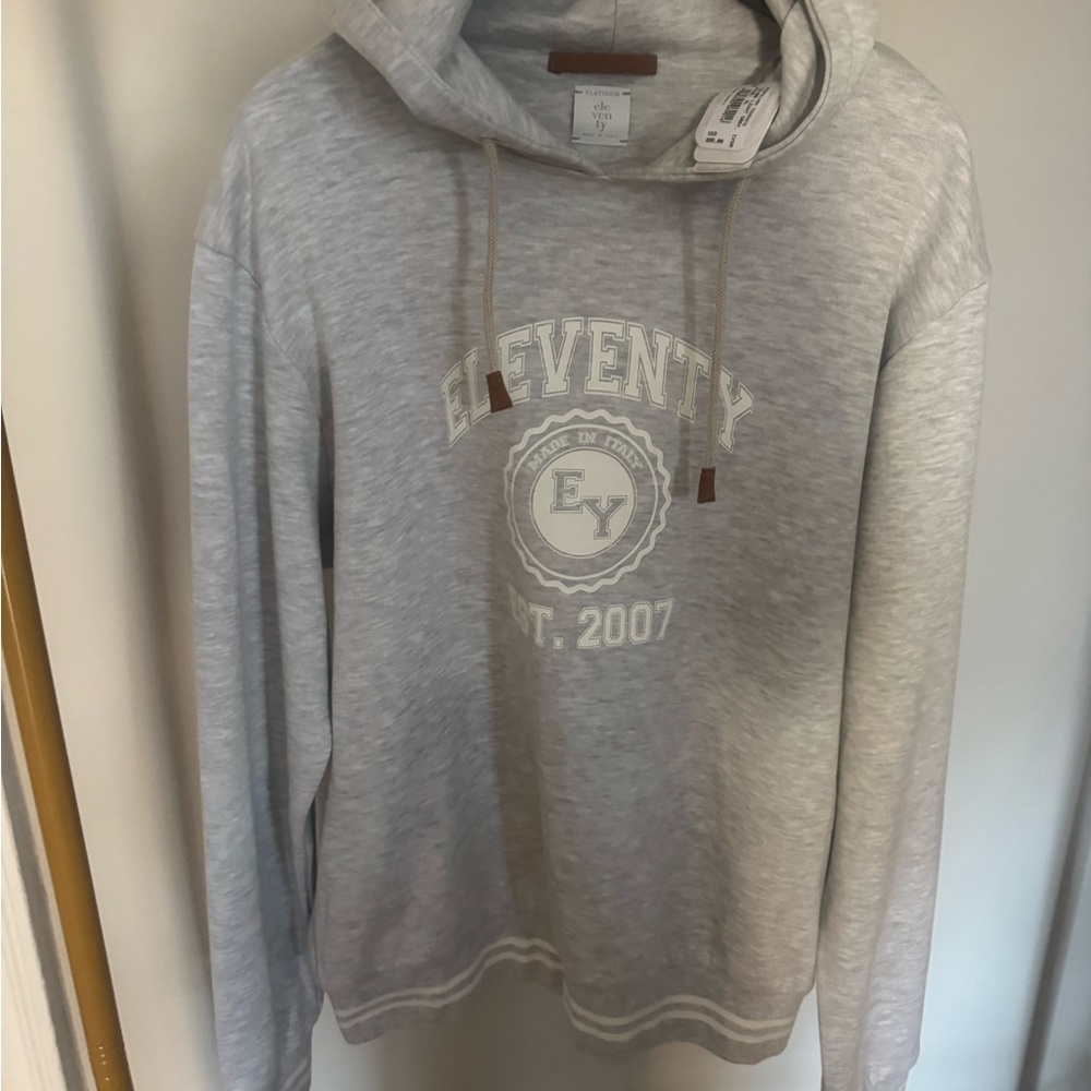 Eleventy Heather Light Gray Pullover Hoodie with Logo